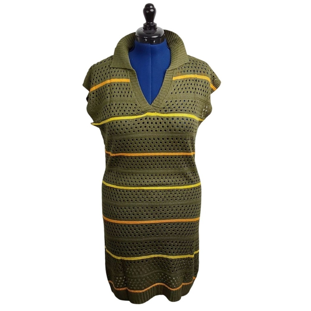 Dokotoo mini cover up crochet eyelet dress, V-neck, olive green, NWT, size Mediu
